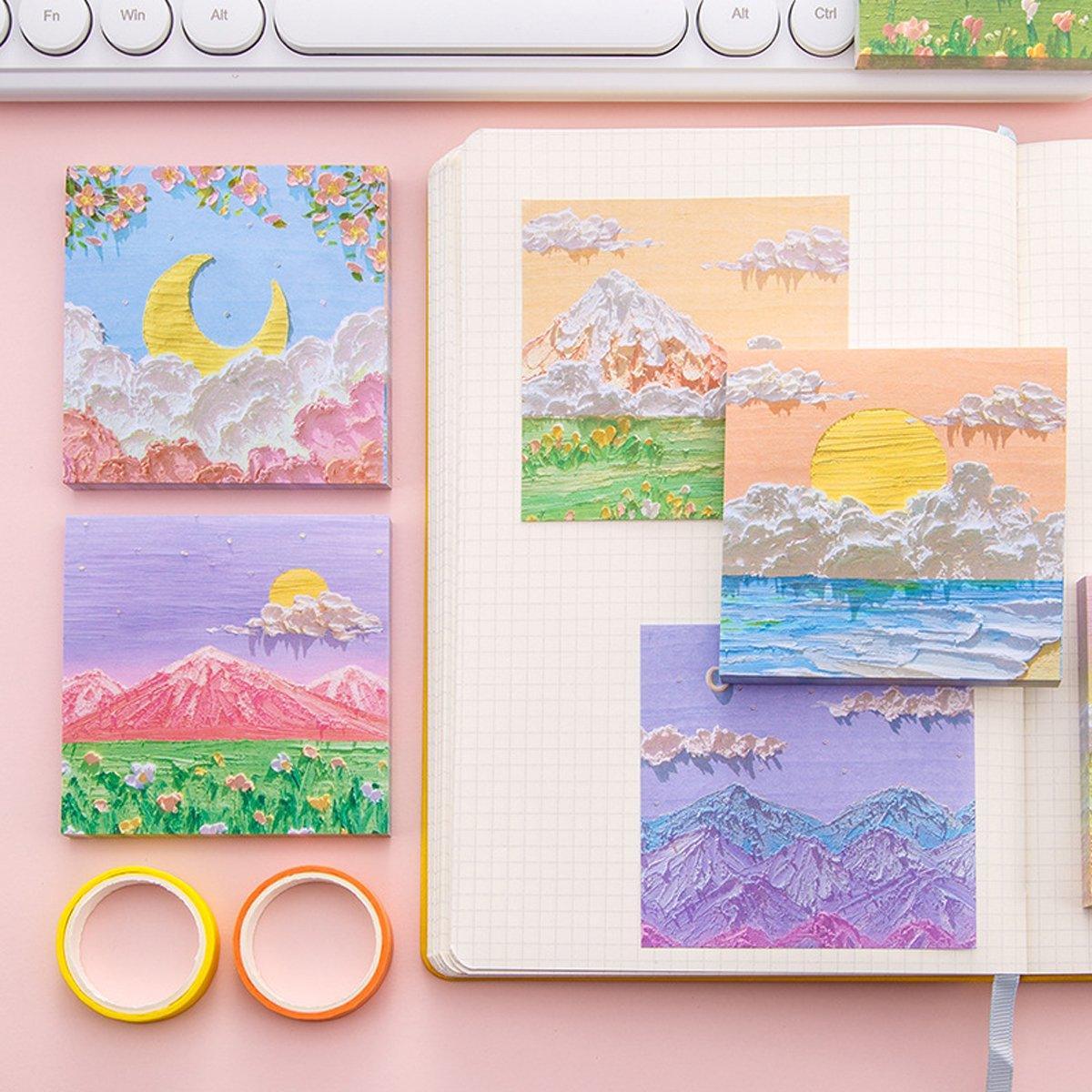 Paper Products: 800 Sheets Colorful Oil Painting Sticky Notes Memo Pads Self-Adhesive Notes - 8#