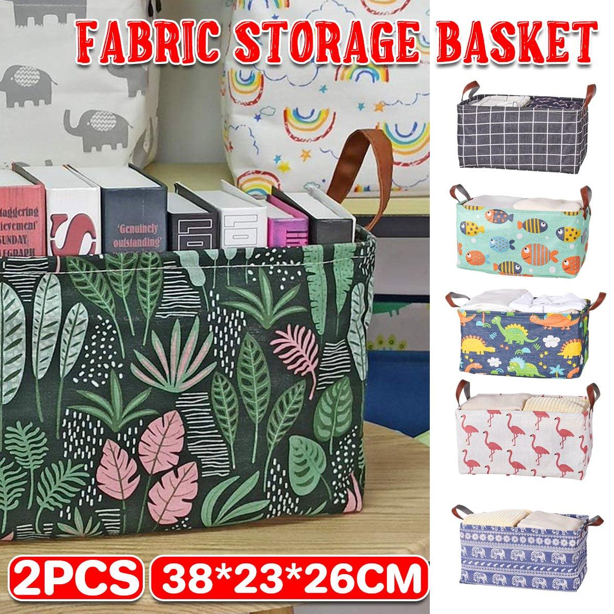 Toy Boxes: 2pcs Foldable Cotton Linen Storage Baskets Home Organizer Box Office Supplies - Little Elephant