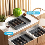 Storage Boxes: Expandable Cutlery Drawer Organizer Adjustable 6 Slot Kitchen Utensil Tray - Black