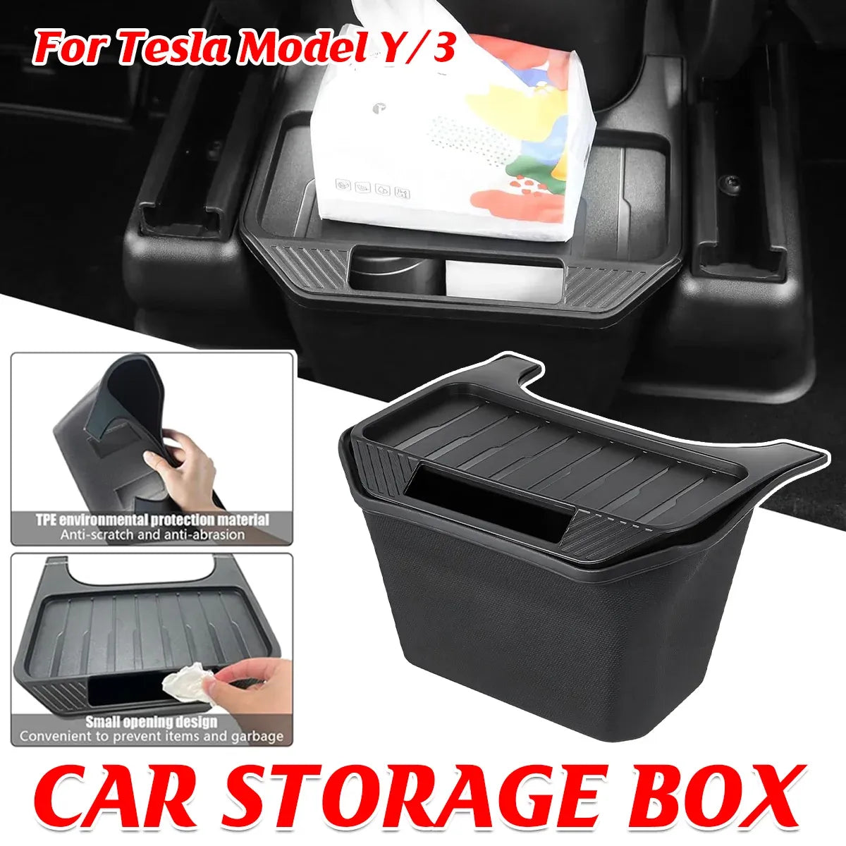 For Tesla Model Y Rear Center Organizer Backseat Storage Box Bin Accessories