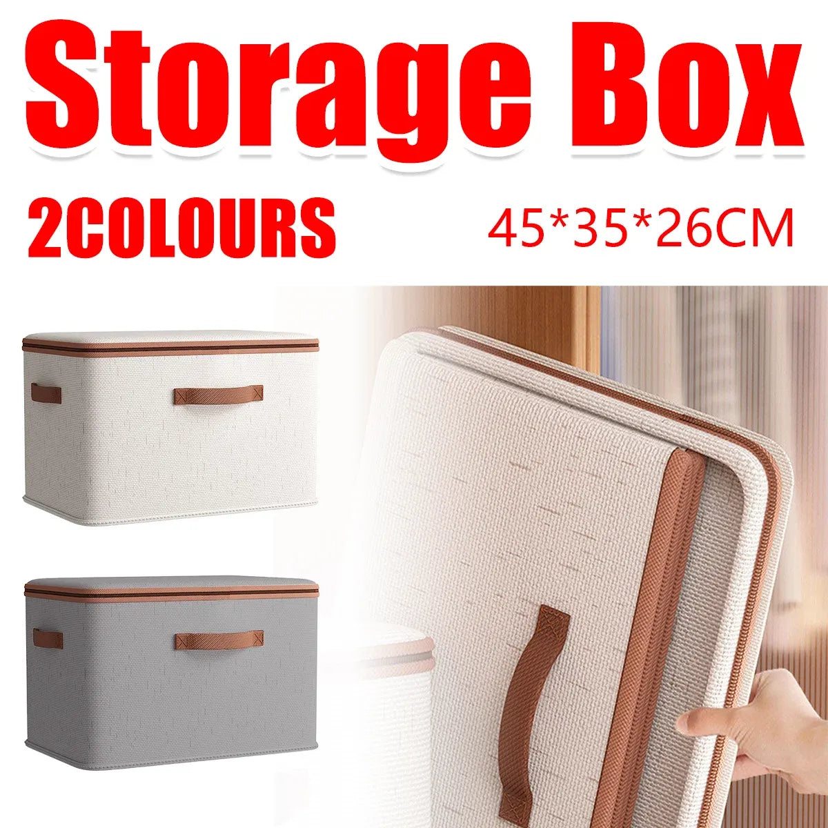 Large-Capacity Home Fabric Foldable Clothes Storage Basket with Lid for Pants - Cream