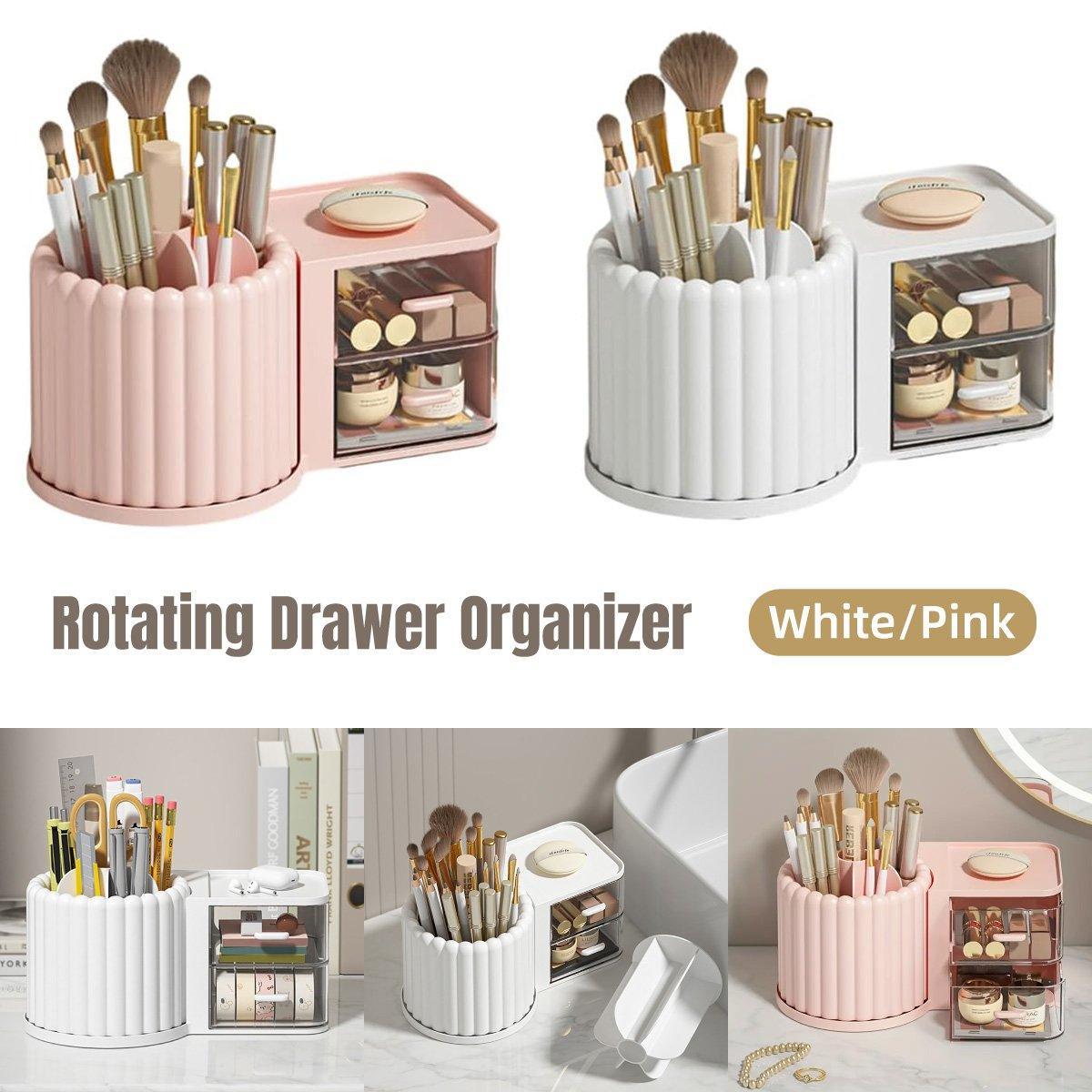 Rotating Cosmetic Pen Holder Dustproof Waterproof Storage Box Sanitary Organizer - Pink