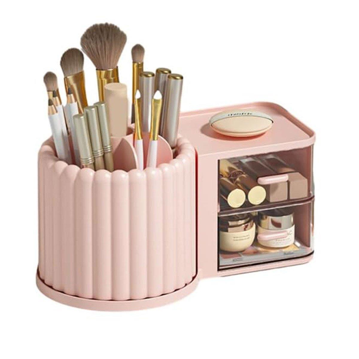 Rotating Cosmetic Pen Holder Dustproof Waterproof Storage Box Sanitary Organizer - Pink