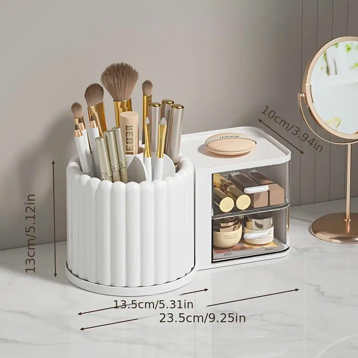 Rotating Cosmetic Pen Holder Dustproof Waterproof Storage Box Sanitary Organizer - White