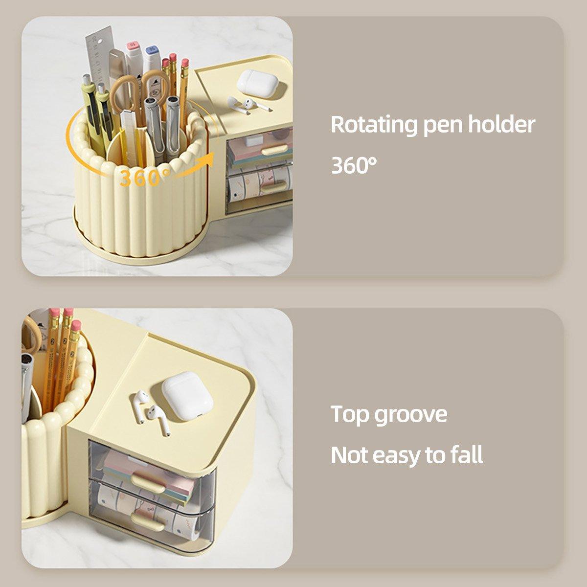 Rotating Cosmetic Pen Holder Dustproof Waterproof Storage Box Sanitary Organizer - White