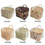 Clothing & Wardrobe Storage: Portable Fabric Storage Basket Korean Pastoral Style Organizer for Home Sundries - Floral2