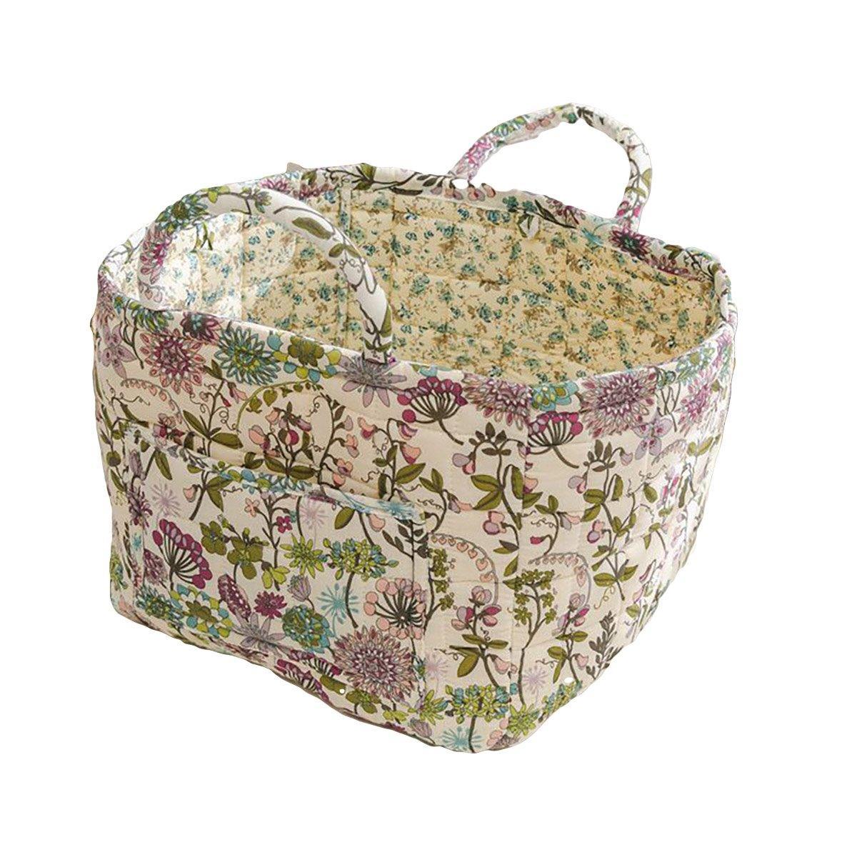Clothing & Wardrobe Storage: Portable Fabric Storage Basket Korean Pastoral Style Organizer for Home Sundries - Floral2