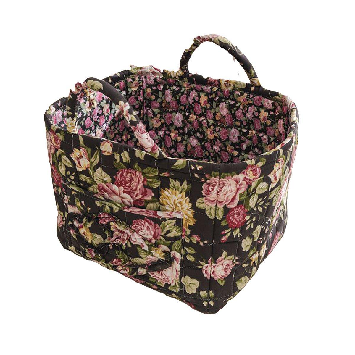Clothing & Wardrobe Storage: Portable Fabric Storage Basket Korean Pastoral Style Organizer for Home Sundries - Floral2