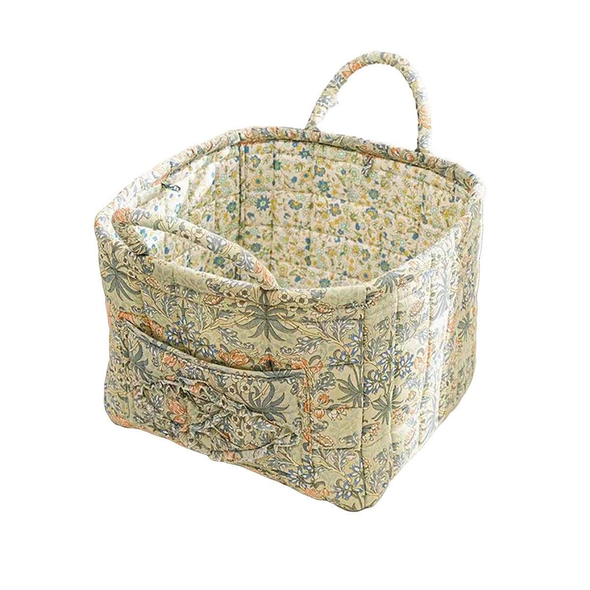 Clothing & Wardrobe Storage: Portable Fabric Storage Basket Korean Pastoral Style Organizer for Home Sundries - Floral2