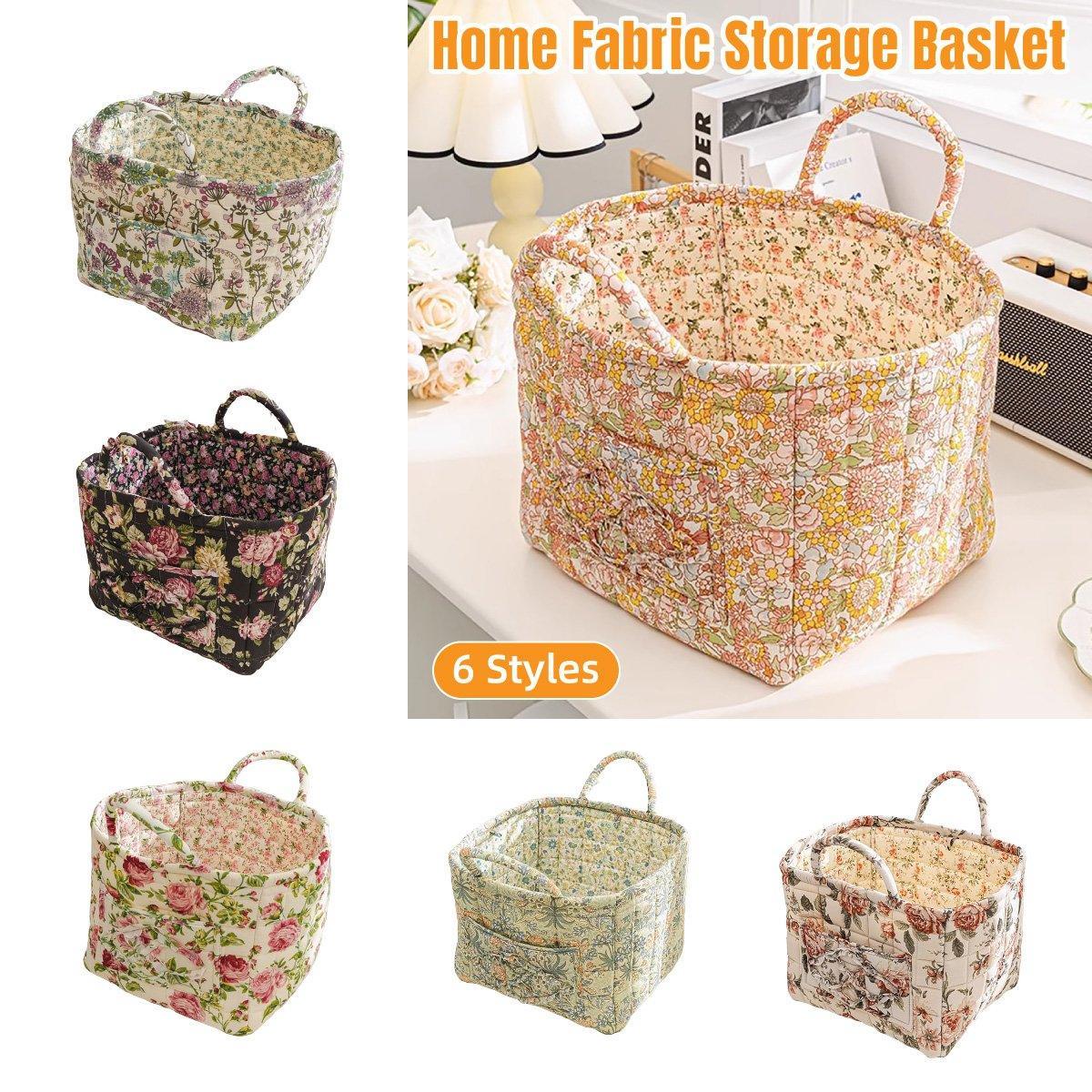 Clothing & Wardrobe Storage: Portable Fabric Storage Basket Korean Pastoral Style Organizer for Home Sundries - Floral4