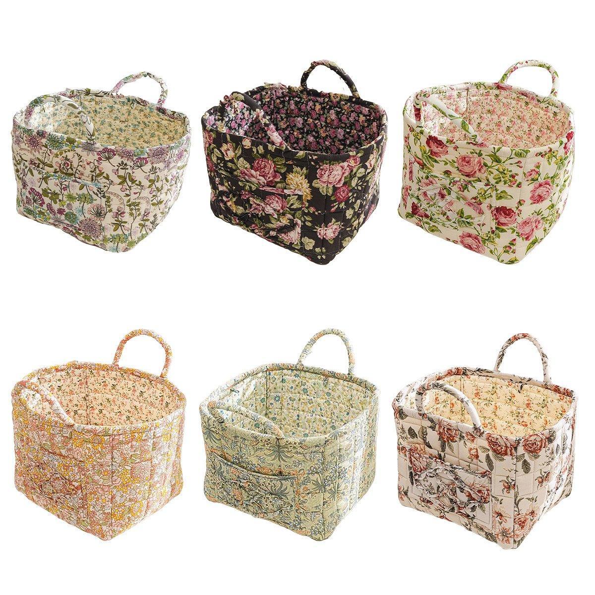 Clothing & Wardrobe Storage: Portable Fabric Storage Basket Korean Pastoral Style Organizer for Home Sundries - Floral4