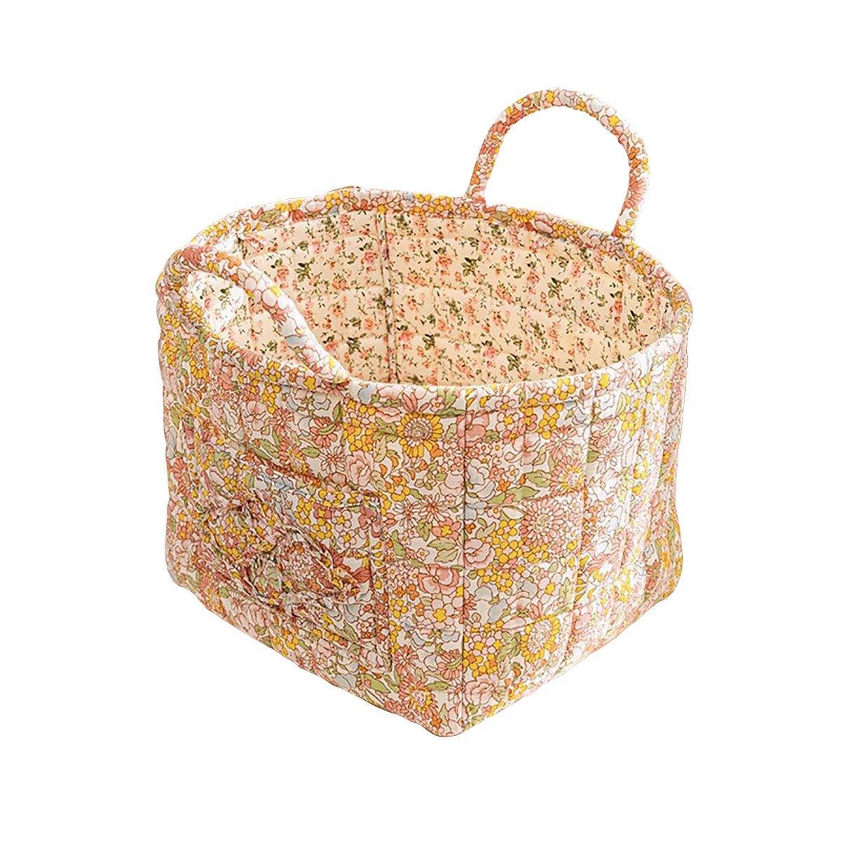 Clothing & Wardrobe Storage: Portable Fabric Storage Basket Korean Pastoral Style Organizer for Home Sundries - Floral4