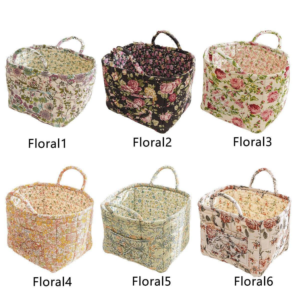 Clothing & Wardrobe Storage: Portable Fabric Storage Basket Korean Pastoral Style Organizer for Home Sundries - Floral6