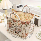 Clothing & Wardrobe Storage: Portable Fabric Storage Basket Korean Pastoral Style Organizer for Home Sundries - Floral5