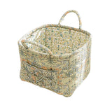 Clothing & Wardrobe Storage: Portable Fabric Storage Basket Korean Pastoral Style Organizer for Home Sundries - Floral5