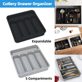 Storage Boxes: Expandable Cutlery Drawer Organizer Adjustable 6 Slot Kitchen Utensil Tray - Grey