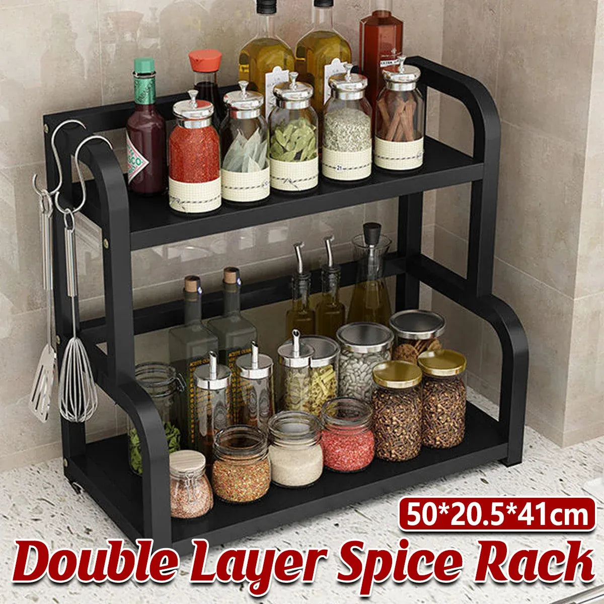 2 Tier Kitchen Spice Rack Storage Organizer Seasoning Stand Shelf Countertop