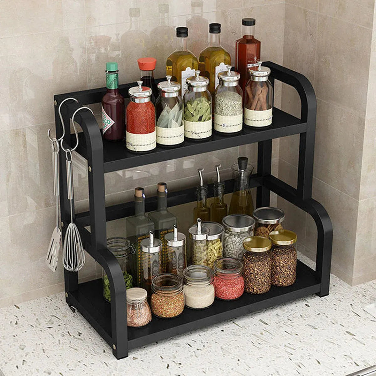 2 Tier Kitchen Spice Rack Storage Organizer Seasoning Stand Shelf Countertop