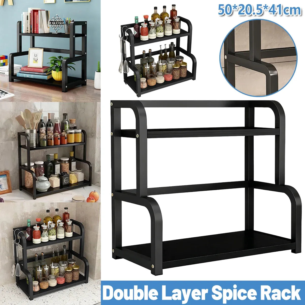 2 Tier Kitchen Spice Rack Storage Organizer Seasoning Stand Shelf Countertop
