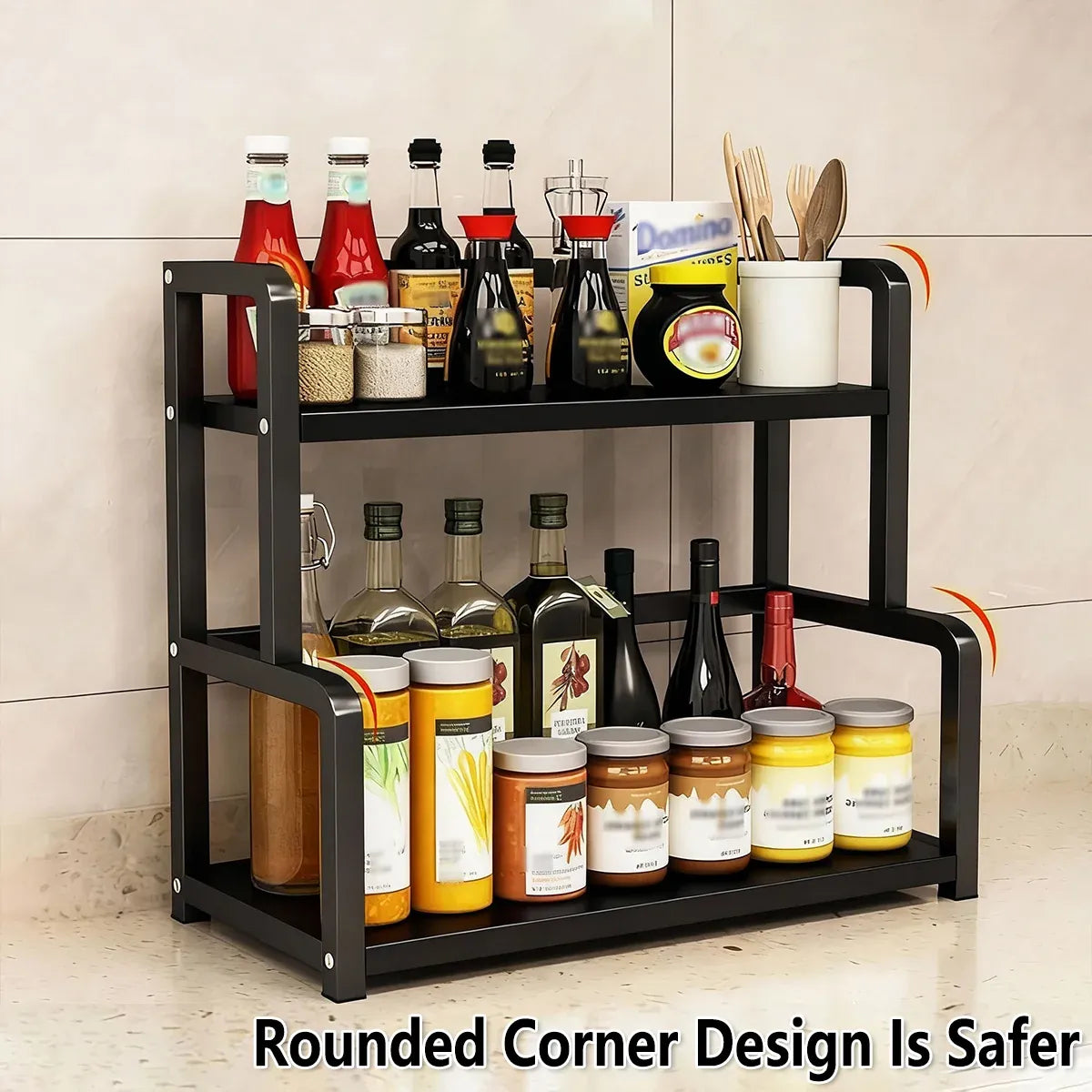 2 Tier Kitchen Spice Rack Storage Organizer Seasoning Stand Shelf Countertop