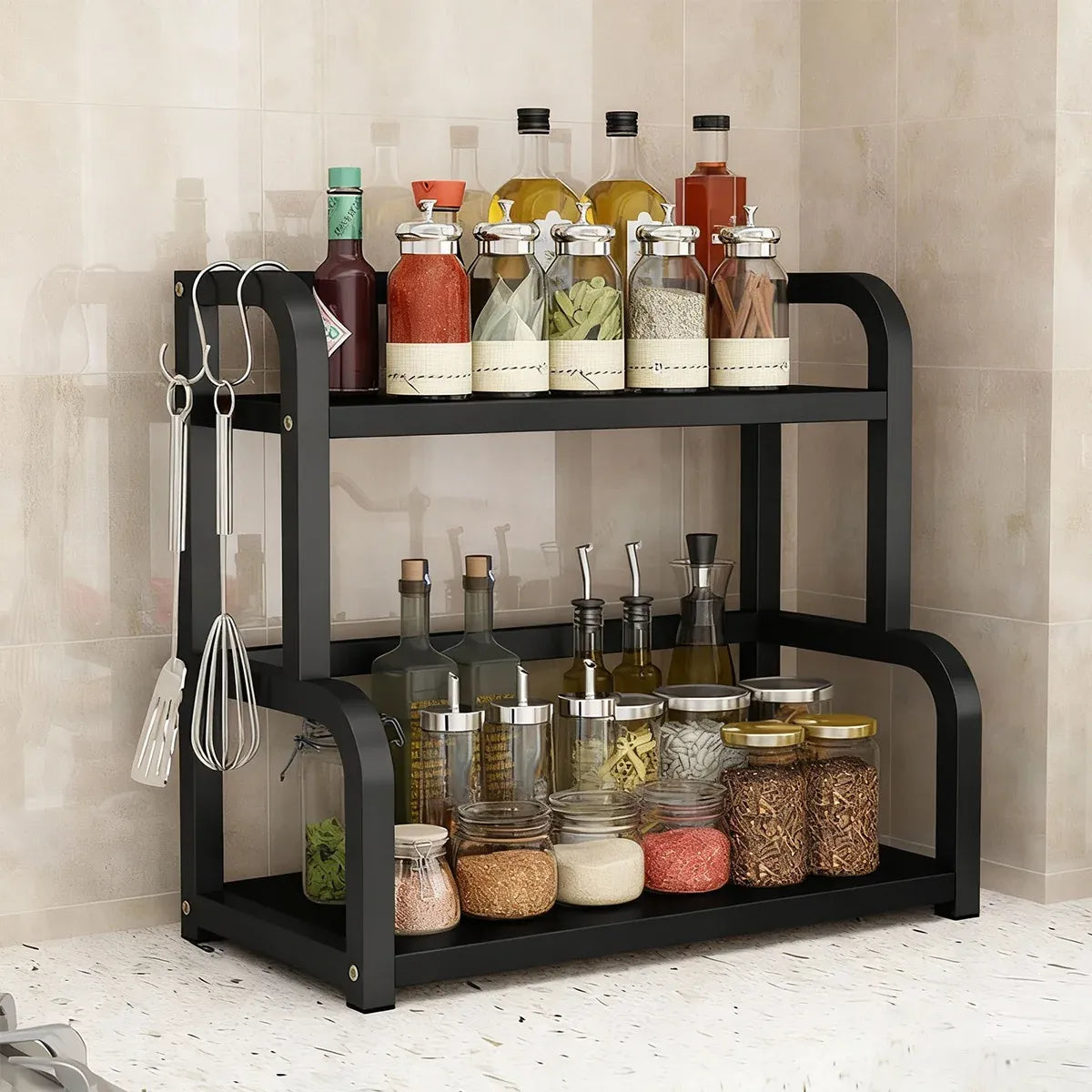 2 Tier Kitchen Spice Rack Storage Organizer Seasoning Stand Shelf Countertop