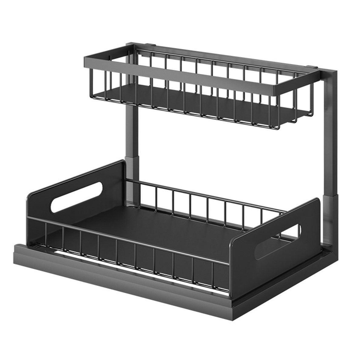 Removable Kitchen Cabinet Sink Storage Rack with Drawable Basket Organizer Shelf