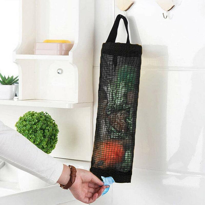 Clothing & Wardrobe Storage: Hanging Mesh Bag Organizer Dispenser for Plastic or Trash Bags Storage Holder - Grey