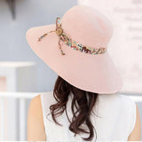 Women's Accessories: Wide Brim Sun Hat for Women Foldable Floppy Beach Cap with Bow Travel Style - Grey