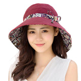 Women's Accessories: Wide Brim Sun Hat for Women Foldable Floppy Beach Cap with Bow Travel Style - Grey