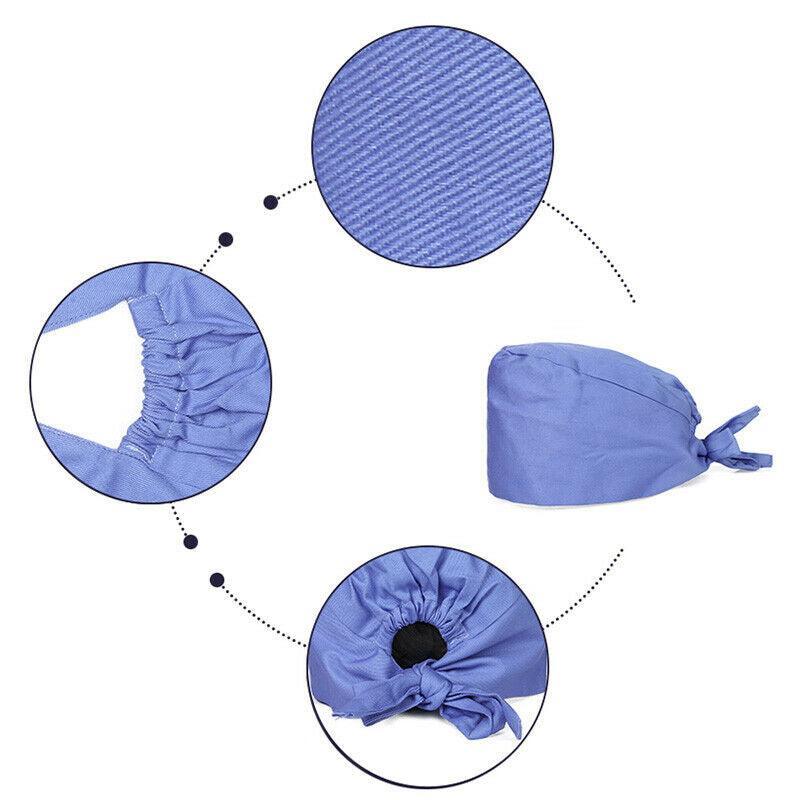 Protective Equipment: 100% Cotton Unisex Surgical Scrub Cap for Doctors & Nurses - Blue