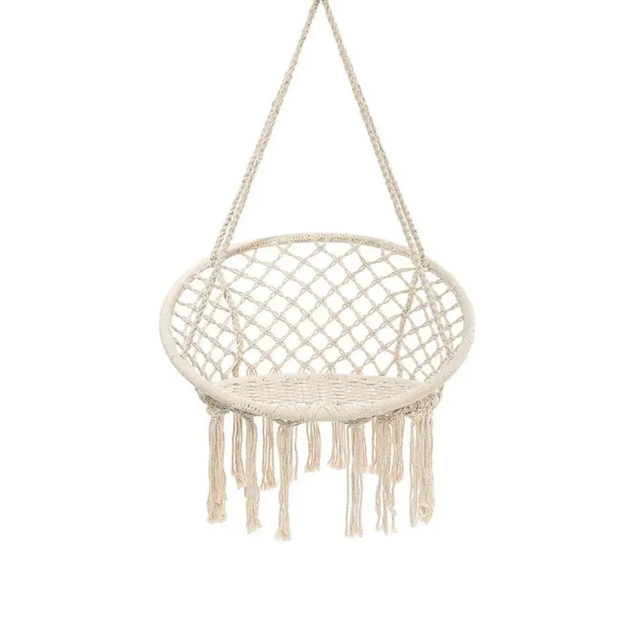 Beige Hanging Chair with Tassels and Two Rings - 1 Piece