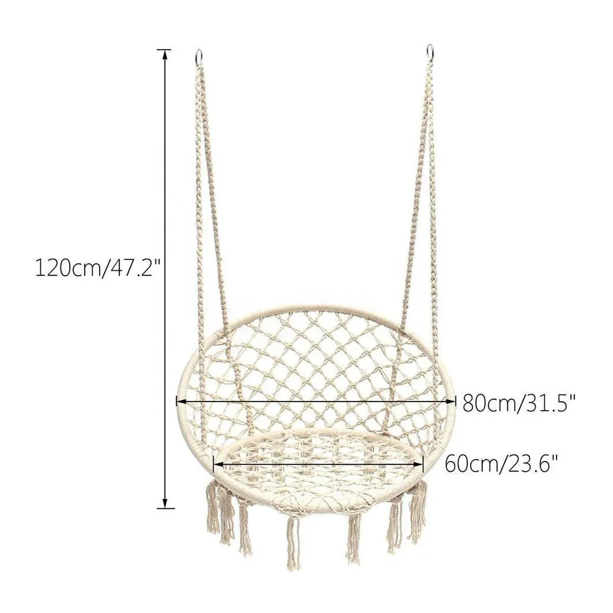 Beige Hanging Chair with Tassels and Two Rings - 1 Piece