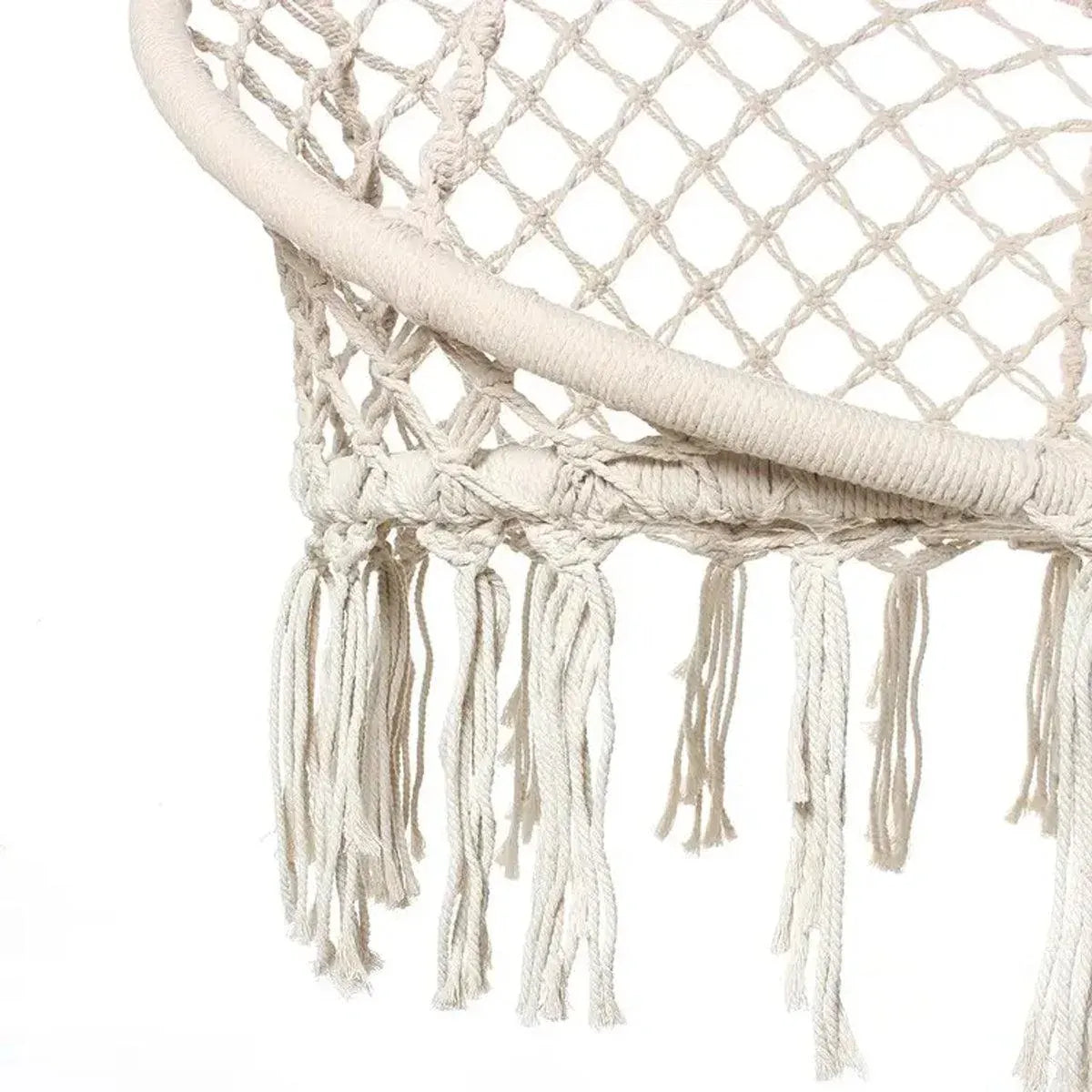 Beige Hanging Chair with Tassels and Two Rings - 1 Piece