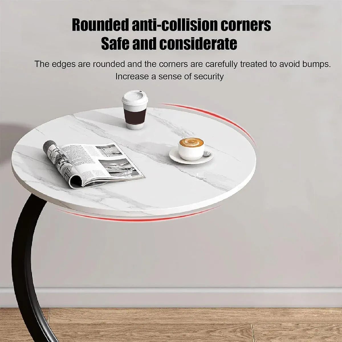 C Shaped Snack Side Table for Sofa Couch Small End Table for Living Room Bedroom - Black-White