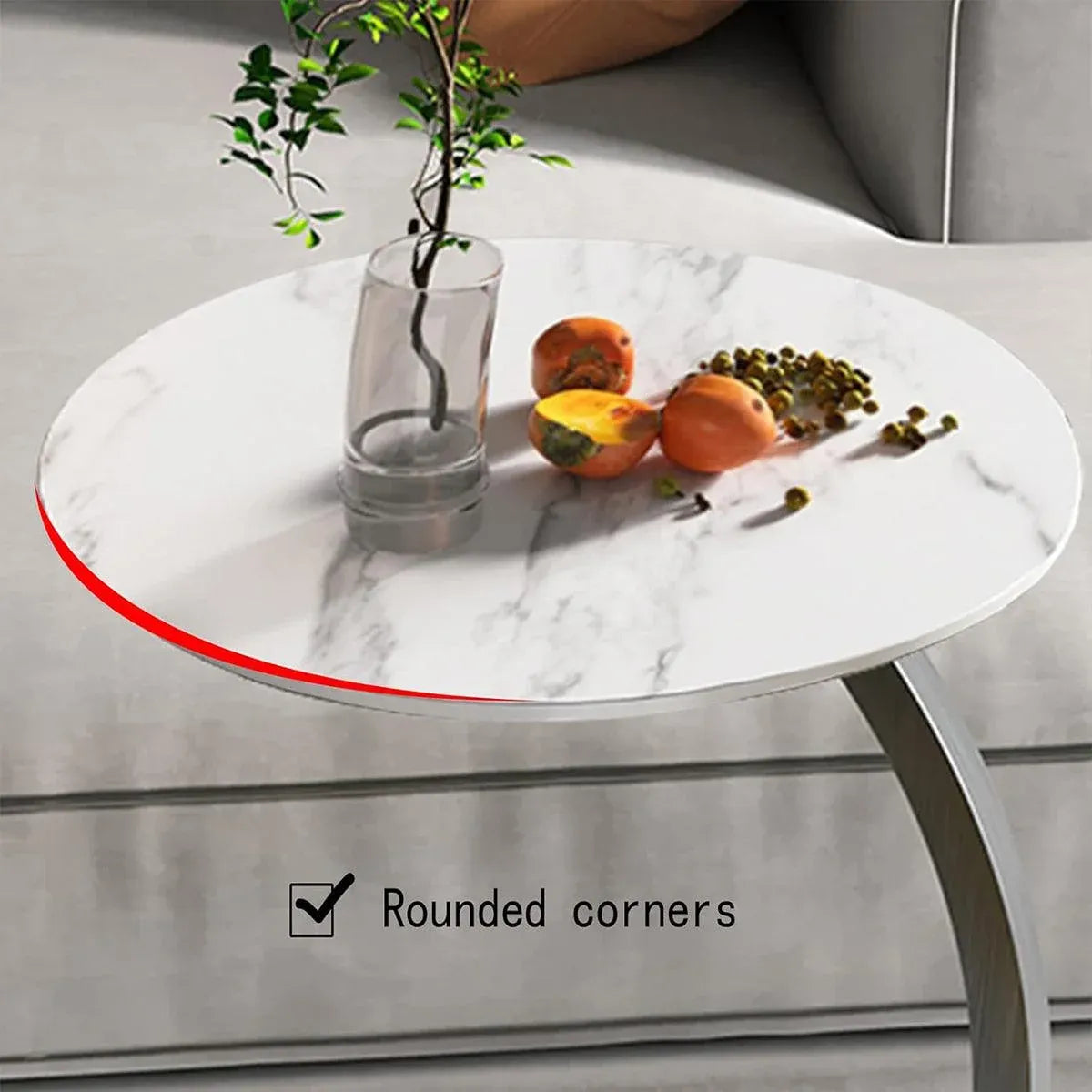 C Shaped Snack Side Table for Sofa Couch Small End Table for Living Room Bedroom - White-Black