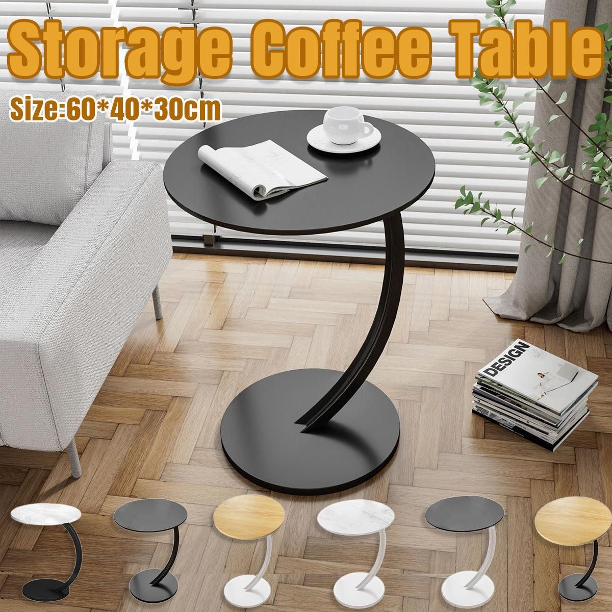 C Shaped Snack Side Table for Sofa Couch Small End Table for Living Room Bedroom - White-White