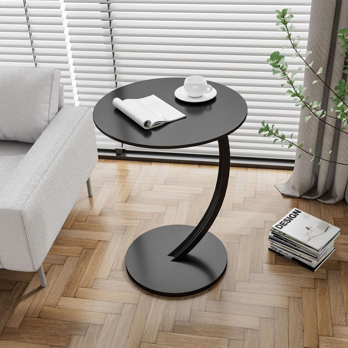 C Shaped Snack Side Table for Sofa Couch Small End Table for Living Room Bedroom - White-White