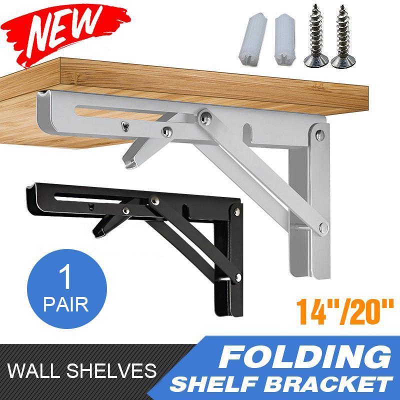 Hardware Hooks: Traderight Table Bracket Folding Stainless Steel 150KG Wall Shelf Bench 2PCS - Black 20in