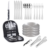 10/20PCS Camping Cutlery Set Outdoor Picnic Utensils Plates Spoons Forks Knives - Black-2 People
