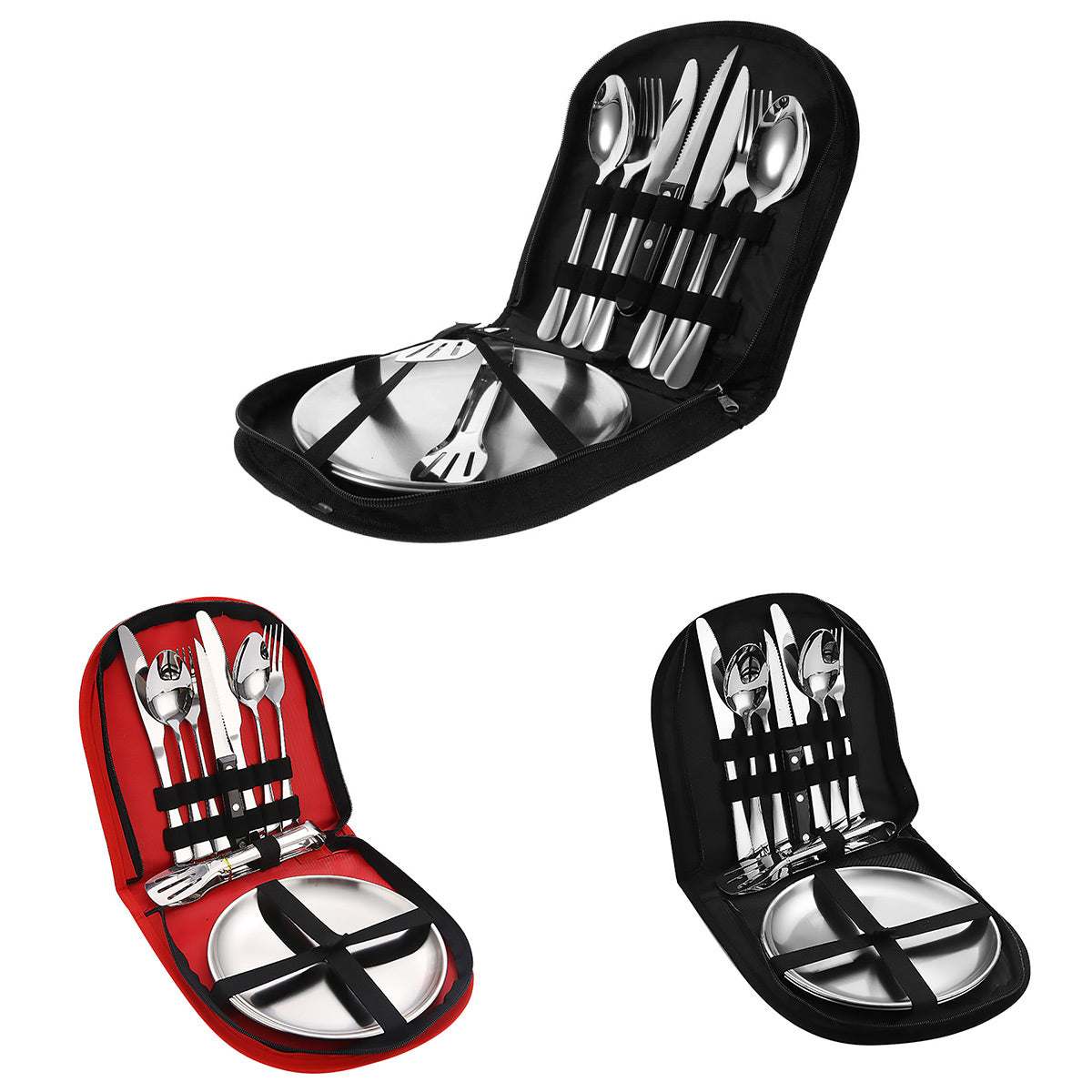 Cutlery: 10/20PCS Camping Cutlery Set Outdoor Picnic Utensils Plates Spoons Forks Knives - Red-2 People