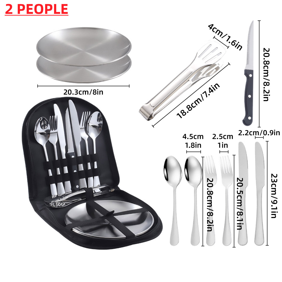 Cutlery: 10/20PCS Camping Cutlery Set Outdoor Picnic Utensils Plates Spoons Forks Knives - Red-2 People