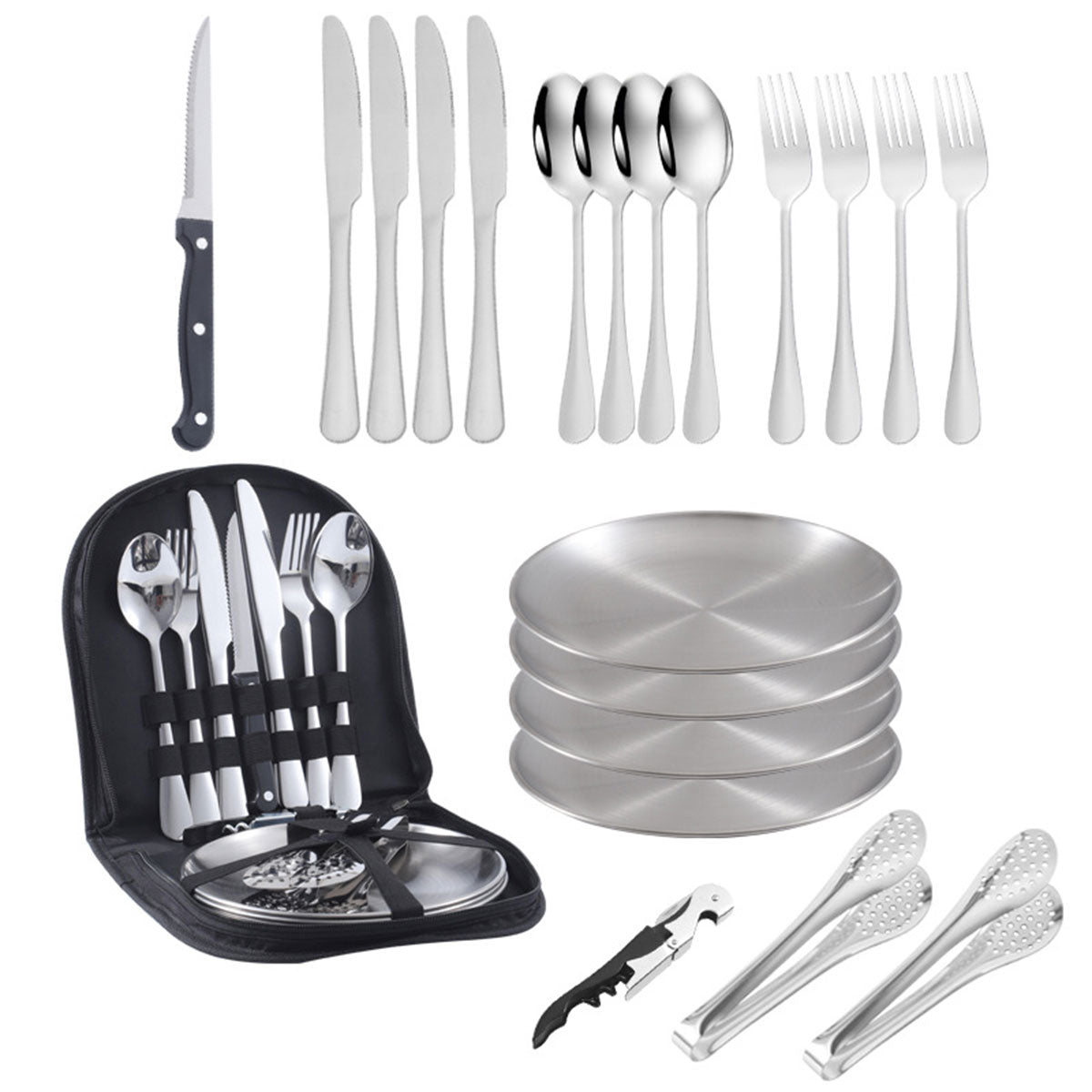 Cutlery: 10/20PCS Camping Cutlery Set Outdoor Picnic Utensils Plates Spoons Forks Knives - Red-2 People