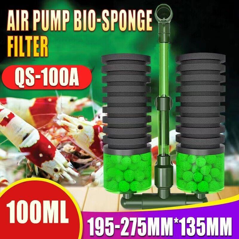 Aquarium Filters & Pumps: Double Head Aquarium Sponge Filter with Bio Media Box for Shrimp Breeding Tanks