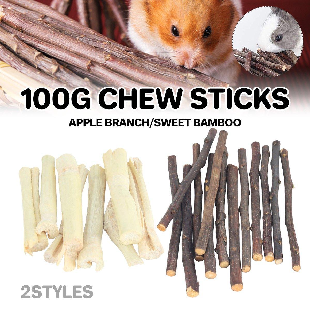 Dog Carriers & Crates: Natural Rabbit Molar Snacks Hamster Branches Sweet Bamboo Grinding Teeth Wood - White