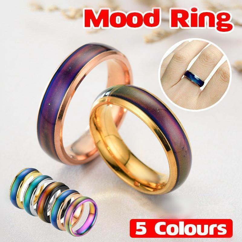 Men's Jewellery: Mood Colour Changing Temperature Ring for Emotional Expression US Size 12 - Gold