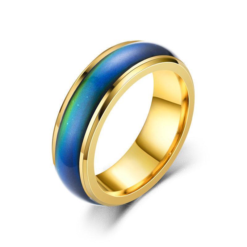 Men's Jewellery: Mood Colour Changing Temperature Ring for Emotional Expression US Size 12 - Gold