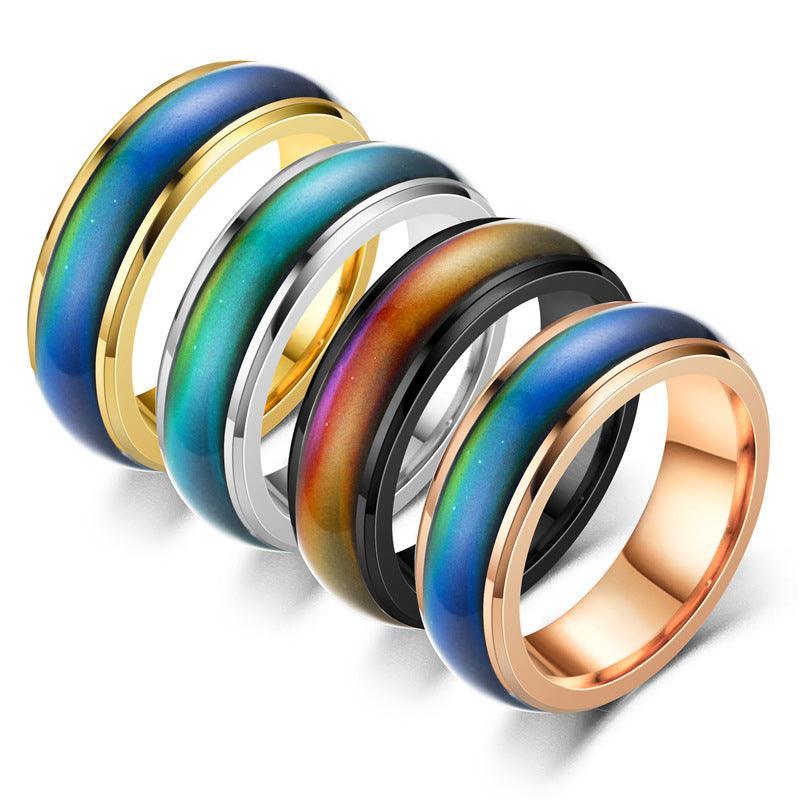 Men's Jewellery: Mood Colour Changing Temperature Ring for Emotional Expression US Size 12 - Silver