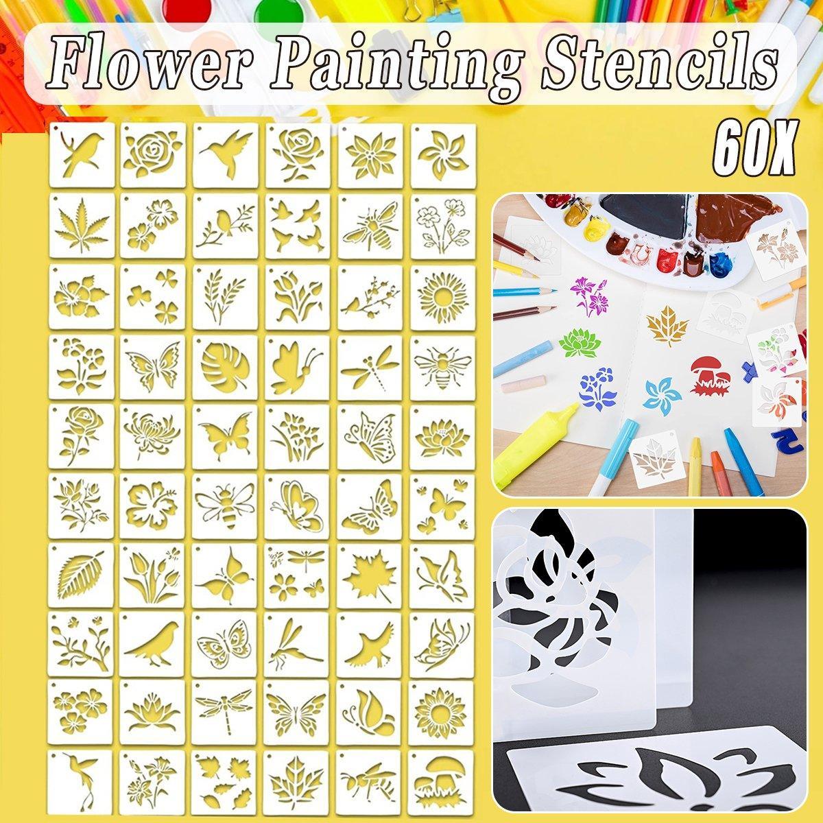 Hand Tools: 60X Flower Painting Stencils on Wood Canvas Reusable Stencil Art Template Fabric