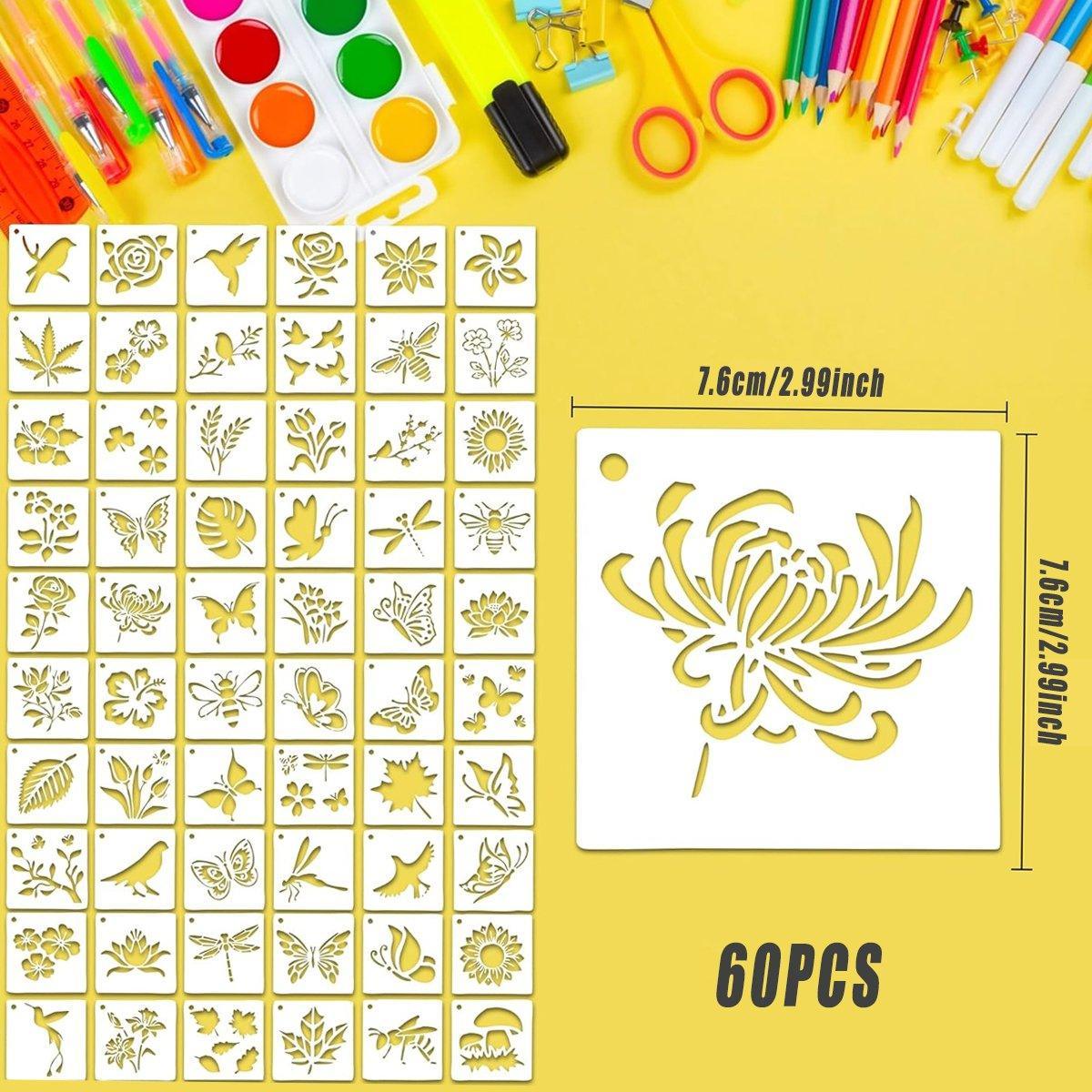 Hand Tools: 60X Flower Painting Stencils on Wood Canvas Reusable Stencil Art Template Fabric