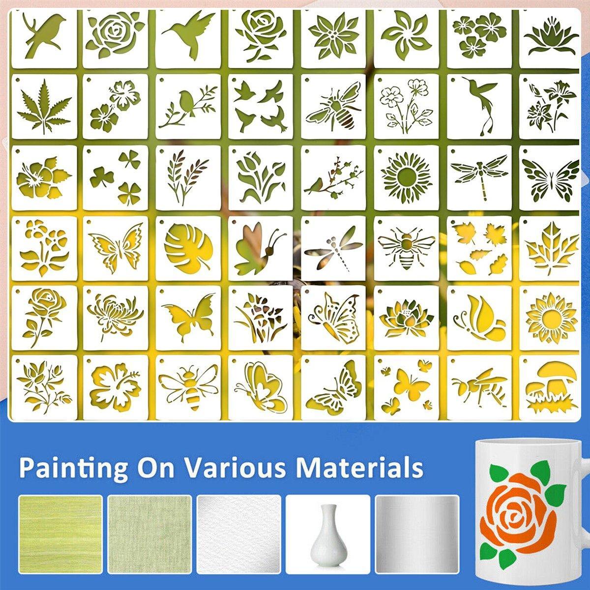 Hand Tools: 60X Flower Painting Stencils on Wood Canvas Reusable Stencil Art Template Fabric